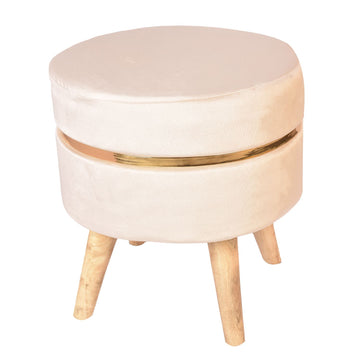 Off White Colour Smooth Ring Velvet Pouf